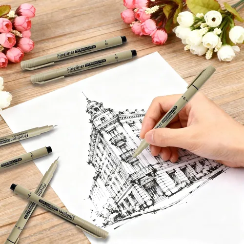 Vista 4 de Paquete de 6 bolígrafos de escritura de punta extrafina – Bolígrafo ultrafino de 0.010 in – Delineador fino de punta micro línea – Marcadores