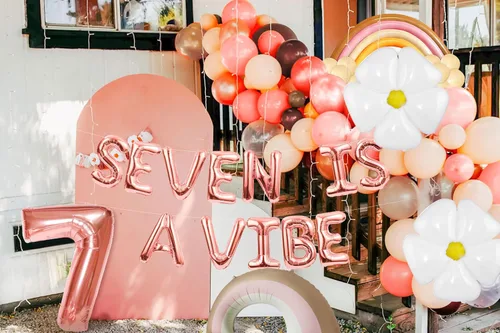 Vista 4 de 101 piezas de decoración de fiesta de cumpleaños de "Seven is a Vibe", decoración de pastel de "Seven is a Vibe", decoración de cumpleaños de siete