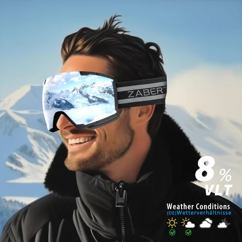 Vista 2 de Gafas de esquí OTG para usar sobre lentes, gafas de nieve y snowboard, para adultos, hombres, mujeres y jóvenes, antiempañamiento, 100% protección