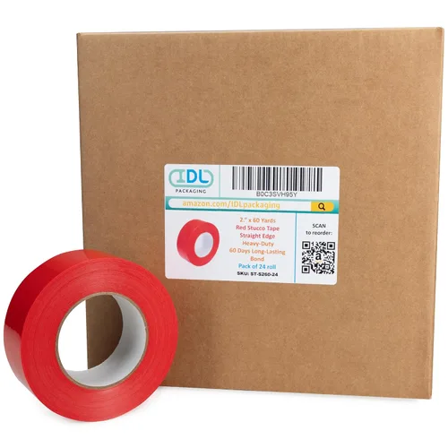 Vista 8 de IDL Packaging Cinta de estuco roja de 2 pulgadas x 60 yardas, 1 rollo, resistente – 60 días de larga duración – Se quita sin dejar rastro