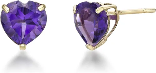 Vista 5 de Aretes de tuerca con forma de corazón con piedras preciosas de 0.236 in para mujer, en oro amarillo de 10 quilates con forma de corazón Lavari