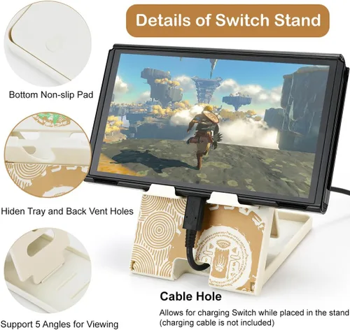 Vista 5 de Zelda Tears of The Kingdom - Soporte de interruptor compacto, portátil, plegable, de repuesto, multiángulo, para Nintendo SwitchSwitch LiteSwitch