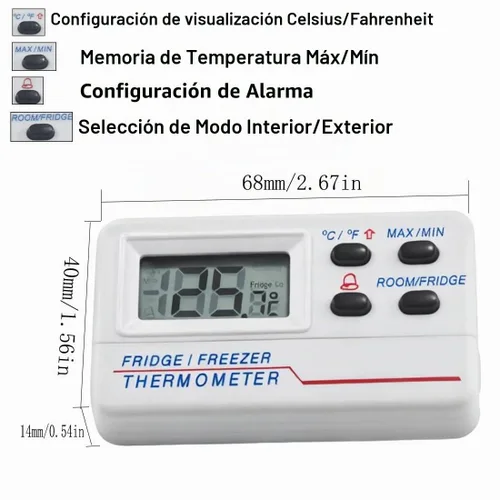 Vista 4 de Termómetro digital para refrigerador, de -58.0 °F a 158.0 °F, termómetro digital para nevera, congelador, alarma de advertencia de temperatura