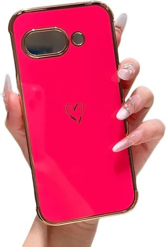 Vista 22 de ZTOFERA Funda diseñada para Google Pixel 7a, bonito diseño de corazones de amor con borde chapado y protección de lente de cámara, para Google Pixel