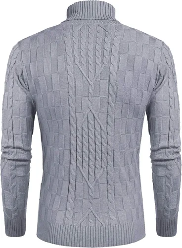 Vista 3 de COOFANDY suéter de cuello alto para hombre, de tejido suave, informal, de manga larga