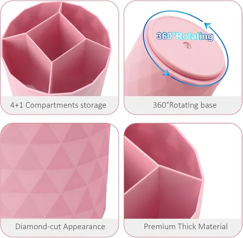 Vista 5 de Organizador de escritorio Nuozme, soportes giratorios de 360 grados para bolígrafos y lápices, organizador de bolígrafos con patrón de diamante y 5