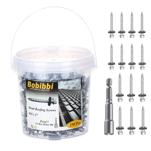 Vista 34 de Tornillos para techos de metal de 10 x 1 pulgada, tornillo para techo de chapa metálica con cabeza hexagonal negra y arandela EPDM para techos