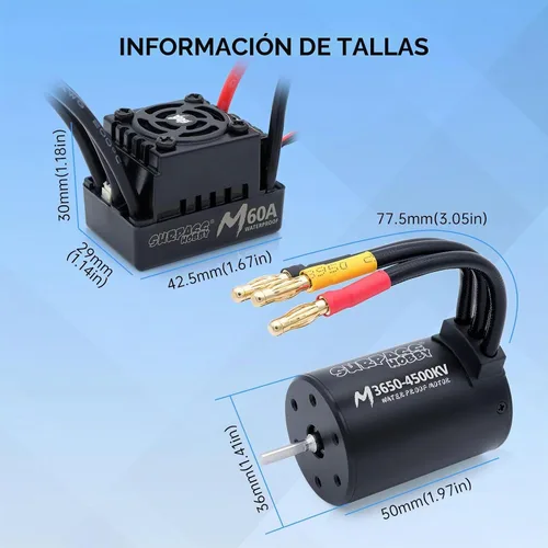 Vista 3 de Surpass Hobby RC Motor sin escobillas ESC Combo Impermeable M3650 4500KV Motor sin escobillas y set combinado 60A ESC para camionetas de control