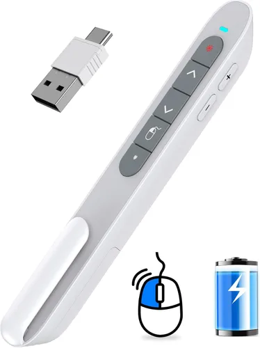 Vista 10 de DINOSTRIKE Presentador inalámbrico remoto con control de mouse de aire, USB recargable A y C Presentación Clicker Puntero PPT RF 2.4GhZ PowerPoint