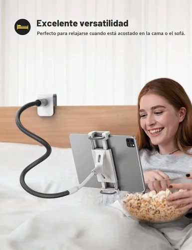 Vista 4 de Lamicall Soporte para tablet de cuello de cisne: soporte flexible para tableta con clip de brazo para cama, soporte de escritorio, compatible
