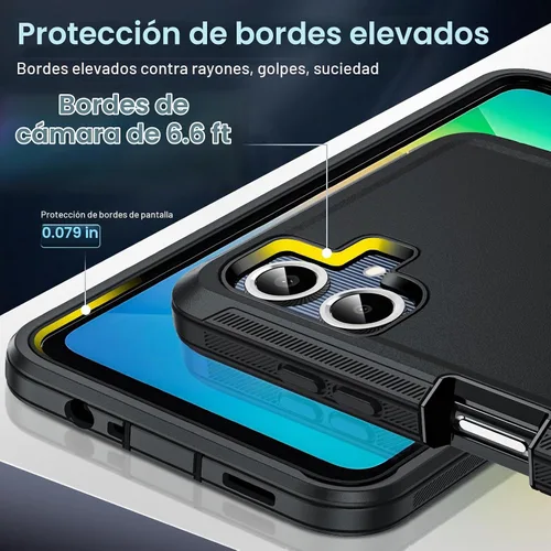 Vista 4 de LeYi - Carcasa para Samsung Galaxy A06, resistente, 3 en 1, color negro with 1 Pack Tempered Glass Screen Protector, Full Body Defender Shockproof