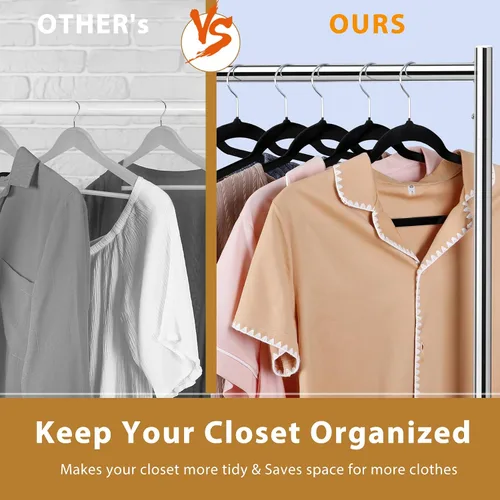 Vista 4 de SUPER DEAL Paquete de 100 perchas de terciopelo de alta calidad, delgadas, antideslizantes, con muescas para trajes, abrigos, pantalones, vestidos