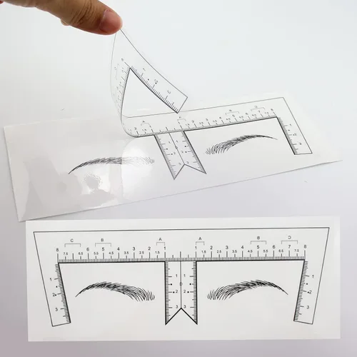 Vista 4 de 50 plantillas desechables de regla de cejas con forma de cejas para Microblading Maquillaje permanente tatuaje diseño de cejas regla de mapeo