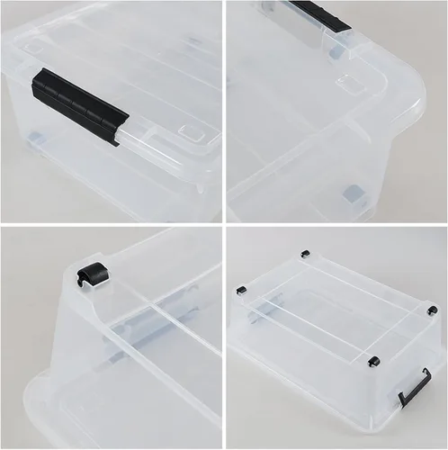 Vista 3 de Cajas de almacenamiento de 20 cuartos de galón debajo de la cama con ruedas, contenedor de almacenamiento de plástico transparente con pestillo