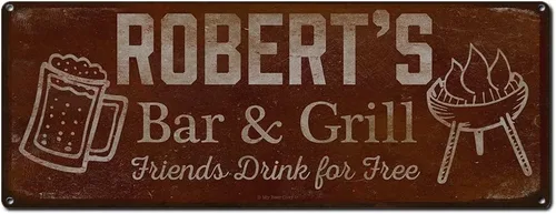 Vista 77 de Adam's Bar and Grill Friends Drink for Free, cartel de aluminio de 5.75 x 15.5 pulgadas, accesorios personalizados para bar y decoración de pared