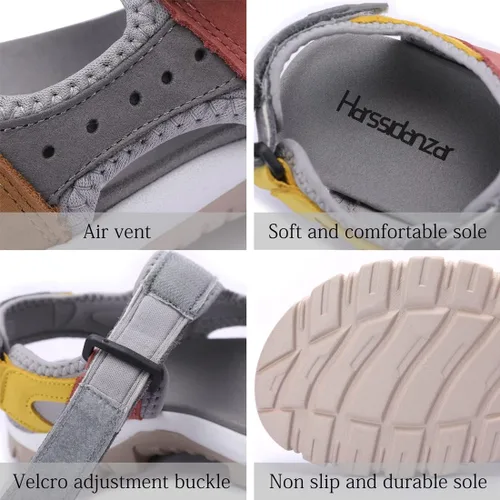 Vista 6 de Harssidanzar Sandalias de cuero para mujer, sandalias para exteriores, sandalias de senderismo, sandalias casuales para caminar, sandalias de playa