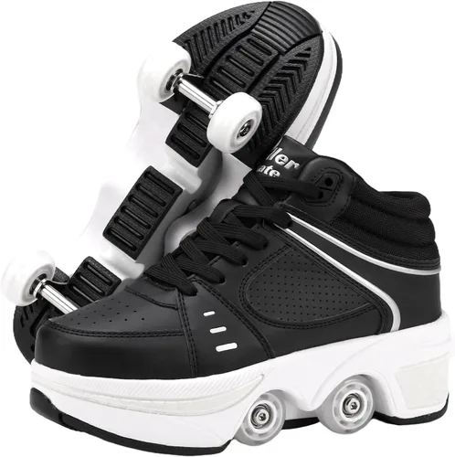 Vista 10 de Zapatillas de Patines de Ruedas para Niñas, Niños, Mujeres, Hombres, Zapatos de Patinaje de Doble Fila, Zapatillas con Ruedas Retráctiles, Patines