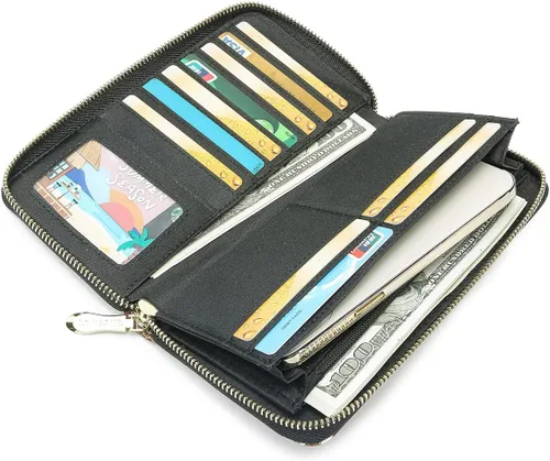 Vista 160 de Cartera de mano para mujer, estilo bohemio, con RFID, elegante, espaciosa con correa para viajes, capacidad para tarjetas, teléfono, dinero