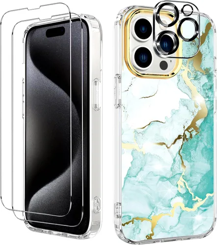 Vista 9 de BAISRKE Funda transparente con diseño para iPhone 15 Pro Max de 6.7 pulgadas, con 2 protectores de pantalla + 1 paquete de protector de lente