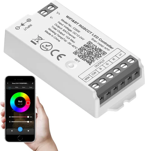 Vista 8 de SEZO WB5 5 en 1 Tuya WiFi 2.4GHz PWM LED controlador para atenuación RGB RGBCCT RGBW LED tira compatible con Alexa/Google Home/Tuya Smart Life APP