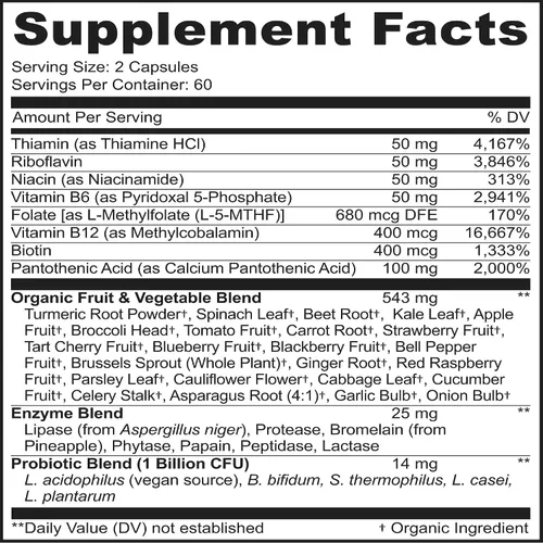 Vista 2 de Vitamina B Complex - Vitaminas B Complejo alimenticio integral, B12 Metilcobalamina, B1, B2, B3, B5, B6, B7, B9 - para estrés, energía y apoyo