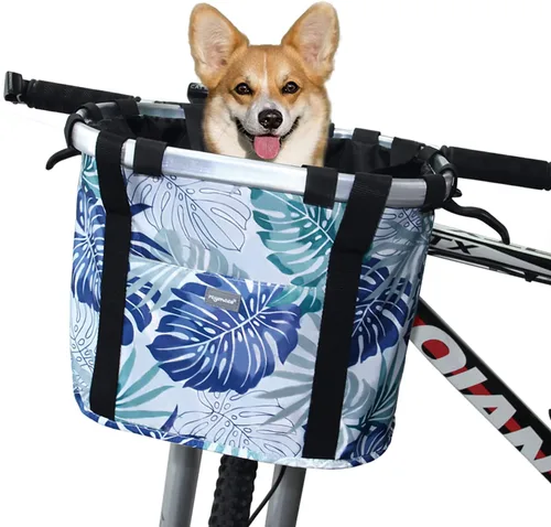 Vista 9 de RAYMACE Cesta de bicicleta para perros, cesta para manubrio de bicicleta delantera, plegable, desmontable, de liberación rápida, fácil de instalar