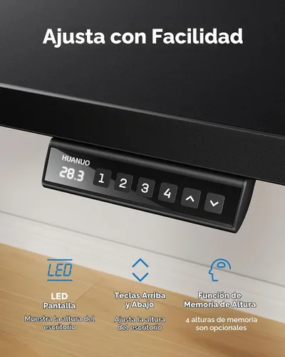 Vista 7 de HUANUO Escritorio Eléctrico de Pie, Superficie de Escritorio de Una Sola Pieza de 40" x 24", Escritorio de Computadora de Altura Ajustable, 4 Negro