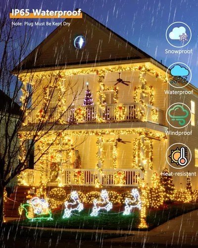 Vista 4 de Guirnalda de luces solares para exteriores, paquete de 2 unidades, 500 LED Blanco Warm