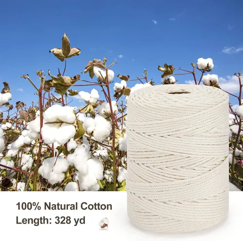 Vista 2 de Cordón de macramé de 0.157 in x 328 yardas Cuerda de macramé 100% algodón natural Cuerda de algodón trenzado de 4 hebras para manualidades, Beige