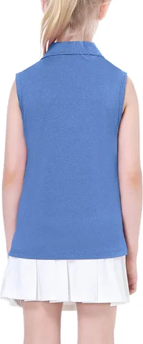 Vista 5 de EXARUS Camisetas polo de golf para niñas, sin mangas, cuello en V, tenis, atléticas, para ejercicio escolar de 5 a 12 años