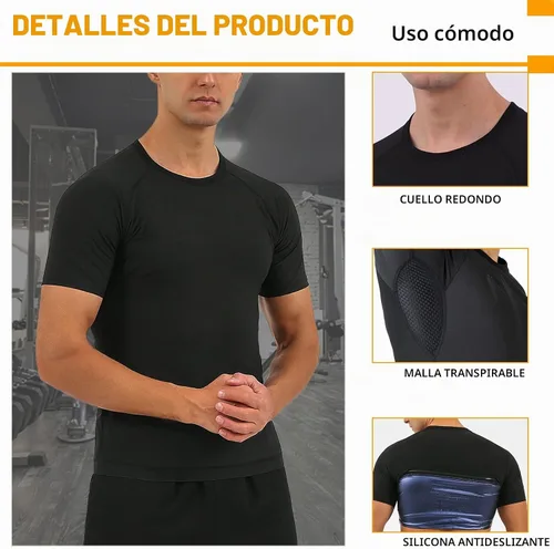 Vista 3 de BXVX Sauna Shirt for Men Sweat Suit Short Sleeve Compression Weight Loss Body Shaper T-Shirt for Workout Exercise