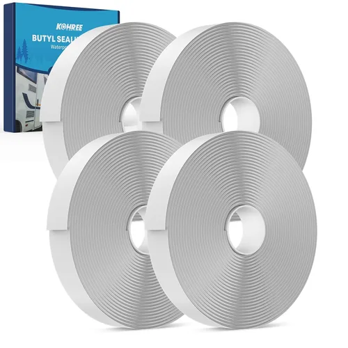 Vista 8 de Kohree Cinta de butilo blanca, 1 paquete, 1/8 pulgadas x 3/4 pulgadas x 30 pies, cinta selladora de butilo para caravana, cinta selladora de goma a