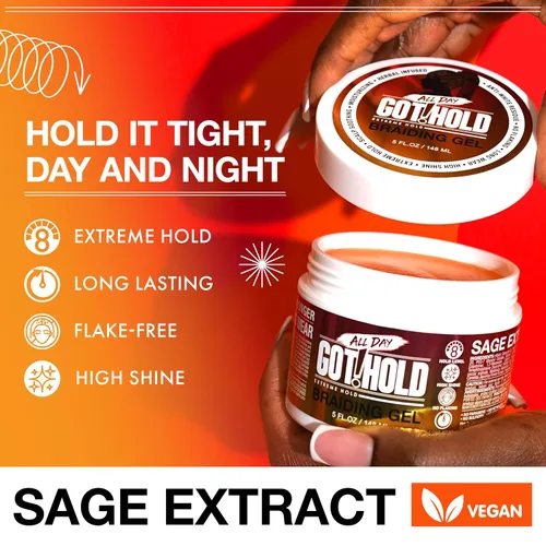 Vista 3 de Gel trenzado para cabello natural, agarre extremo, hidratante y sin encrespamiento, extracto de salvia, sin descamación ni secado, alto brillo