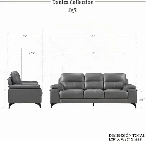 Vista 6 de Lexicon Danica - Juego de sofá tapizado de piel, 2 piezas, color gris