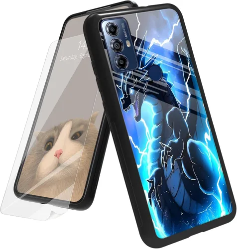 Vista 11 de Funda para Motorola Moto G Play 4G 2024 con protector de pantalla, parte trasera de vidrio templado + funda de silicona suave TPU absorción