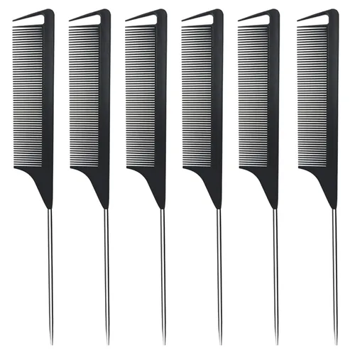 Vista 11 de Peines de separación de carbono de metal, 3 piezas, para mujeres y niñas, para rizados, trenzados, peinados (negro)