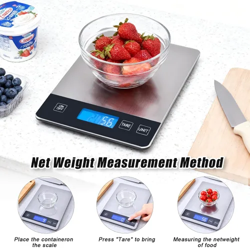Vista 4 de Báscula de cocina de alimentos, báscula de alimentos de 33 libras que mide con precisión gramos y onzas para hornear y cocinar, báscula de cocina