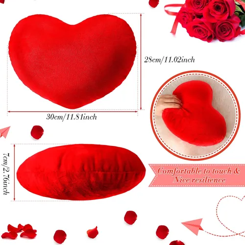 Vista 2 de Queekay 4 piezas de almohada de corazón de San Valentín lindo cojín de peluche en forma de corazón, almohada decorativa de peluche para amigos, Rosa