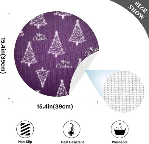 Vista 4 de Trees Christmas Purple Dining Room Table Placemats, Non Slip Washable Dinner Mat for Kitchen Table one sizex4