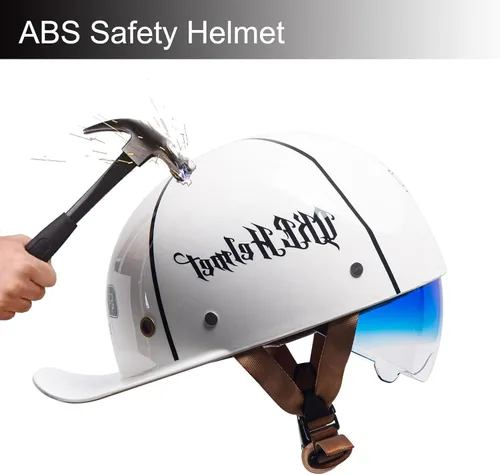 Vista 3 de Gorra de béisbol con casco de motocicleta medio, casco de moto con cara abierta de estilo vintage para adultos, hombres y mujeres, para crucero