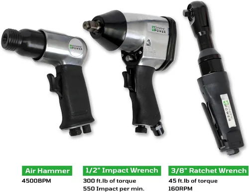 Vista 2 de DYNAMIC POWER Kit de herramientas neumáticas de 50 piezas. Llave de impacto de 1-1/2 pulgadas, llave de trinquete de 1-3/8 pulgadas, martillo de 5