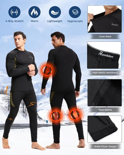 Vista 5 de romision 2 Pack Thermal Underwear for Men Long Johns Fleece Lined Hunting Gear Bottom Top Set Base Layer Cold Weather XS-4XL