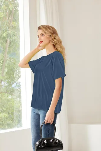 Vista 4 de Camisetas de gran tamaño para mujer, ajuste holgado, cuello redondo, manga corta, camisetas de verano