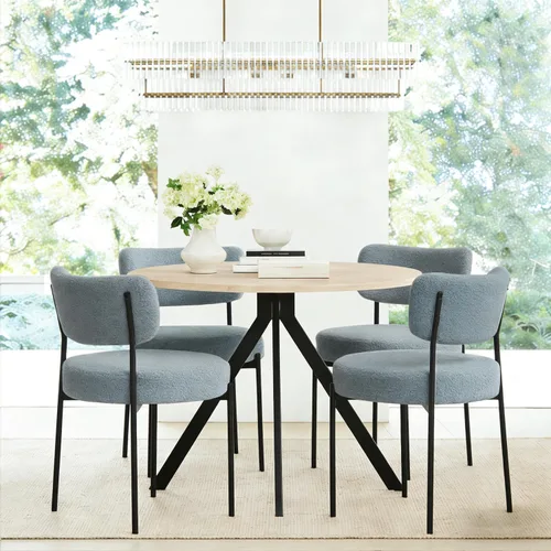 Vista 3 de Grey Boucle - Juego de 4 sillas de comedor modernas de mediados de siglo con respaldo curvado y patas de metal, sillas de comedor tapizadas redondas