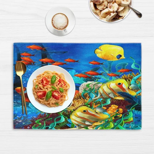Vista 6 de Juego de 4 manteles individuales con diseño de pez océano, lavables, impermeables, para decoración de mesa de comedor, 18 x 12 pulgadas