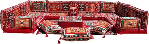Vista 176 de arabicsofa Sofá en forma de U de estilo árabe para el suelo – Juego de Majlis hecho a mano – Sofá de estilo bohemio