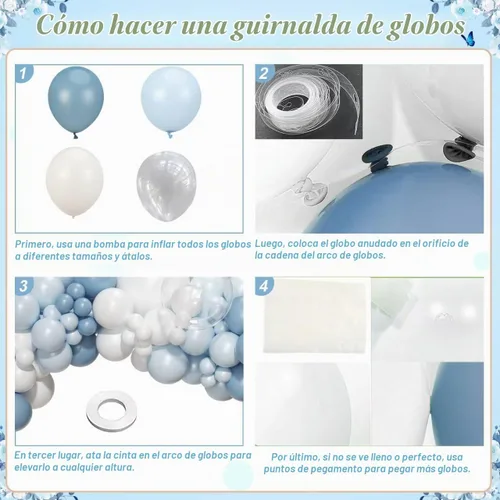 Vista 6 de Kit de arco de globos azul empolvado, 126 piezas, kit de guirnalda de arco de globos azul claro y blanco, incluye globos de macarón para bodas