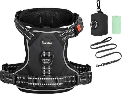 Vista 17 de Petmolico Juego de arnés para perro sin tirones con accesorio de correa, asa de fácil control, chaleco reflectante para razas pequeñas, chaleco