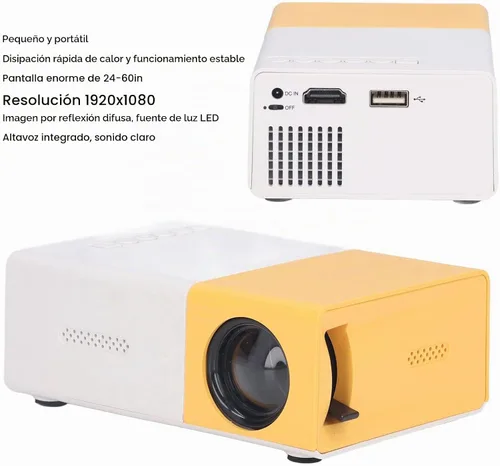 Vista 6 de Mini proyector portátil, proyector de película digital, pantalla grande de 24 a 60 pulgadas, resolución de 1920 x 1080, multiinterfaz, proyector