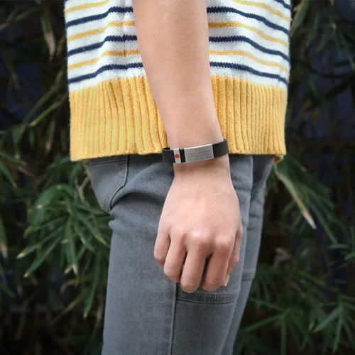 Vista 4 de Pulsera de alerta médica de silicona y etiqueta de identificación de acero inoxidable, pulsera médica de salud de emergencia para mujeres y hombres
